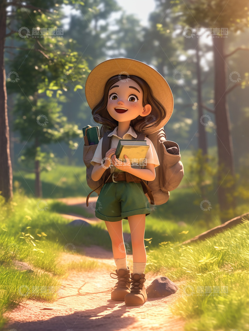 高清大图下载【趣麦麦图】夏令营森林女孩人物