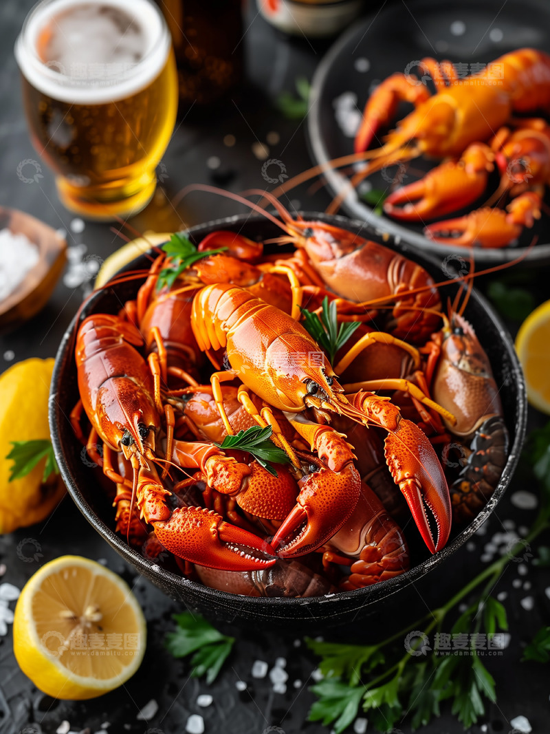 高清大图下载【趣麦麦图】小龙虾啤酒美食AI摄影图