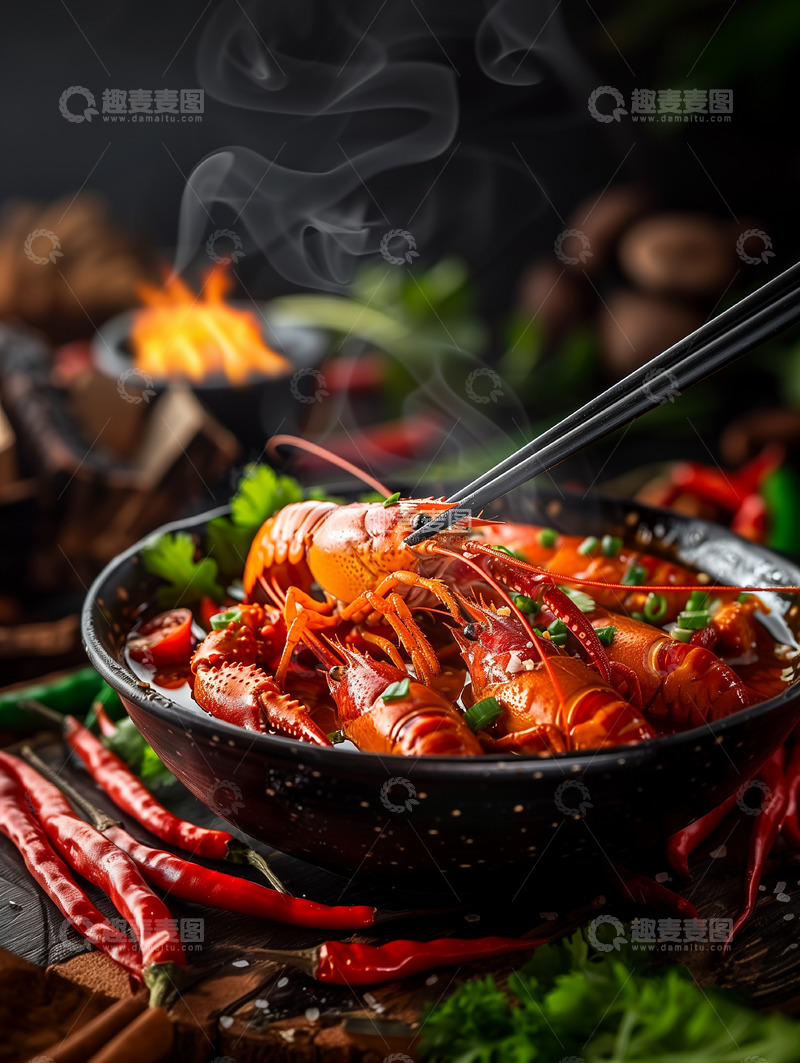 高清大图下载【趣麦麦图】麻辣小龙虾麻辣诱惑美食摄影图