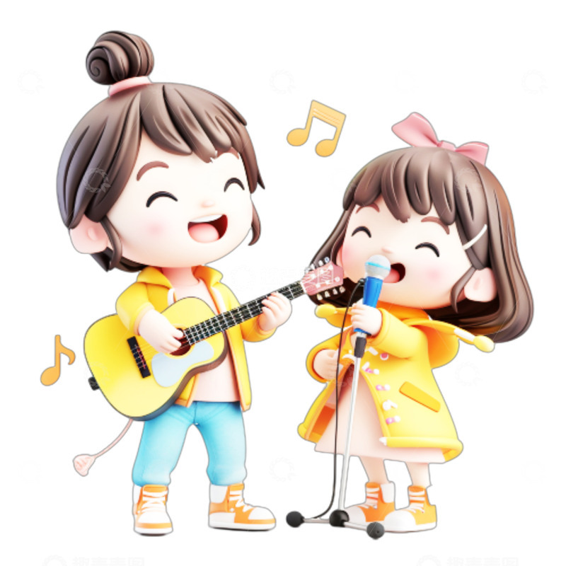 高清大图下载【趣麦麦图】两个弹吉他唱歌的女孩