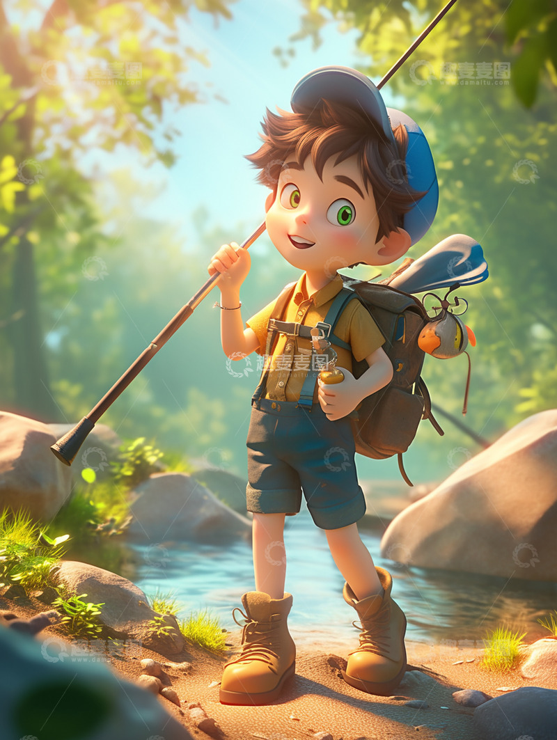 高清大图下载【趣麦麦图】暑期夏令营户外卡通男孩