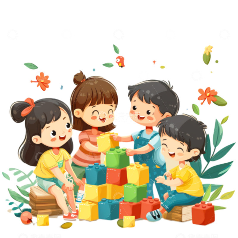 高清大图下载【趣麦麦图】卡通可爱搭积木儿童