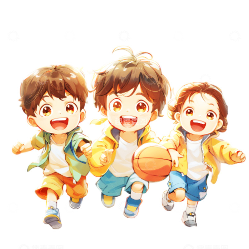 高清大图下载【趣麦麦图】三个卡通打篮球人物