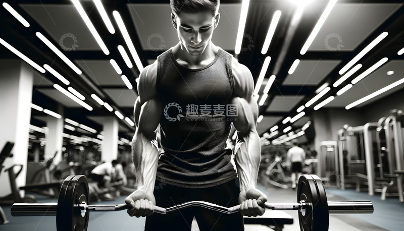 高清大图下载【趣麦麦图】健身房男子举重AI摄影图