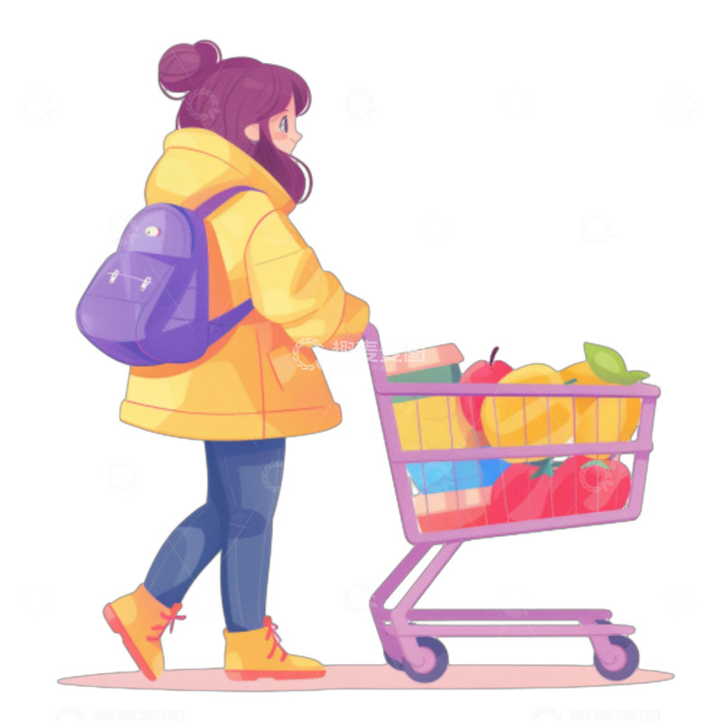 高清大图下载【趣麦麦图】超市购物买菜的女孩