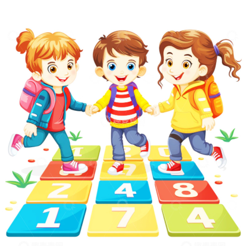 高清大图下载【趣麦麦图】三个手拉手玩耍的人物