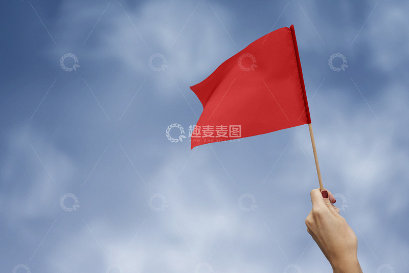 高清大图下载【趣麦麦图】天空下手中举着的红旗