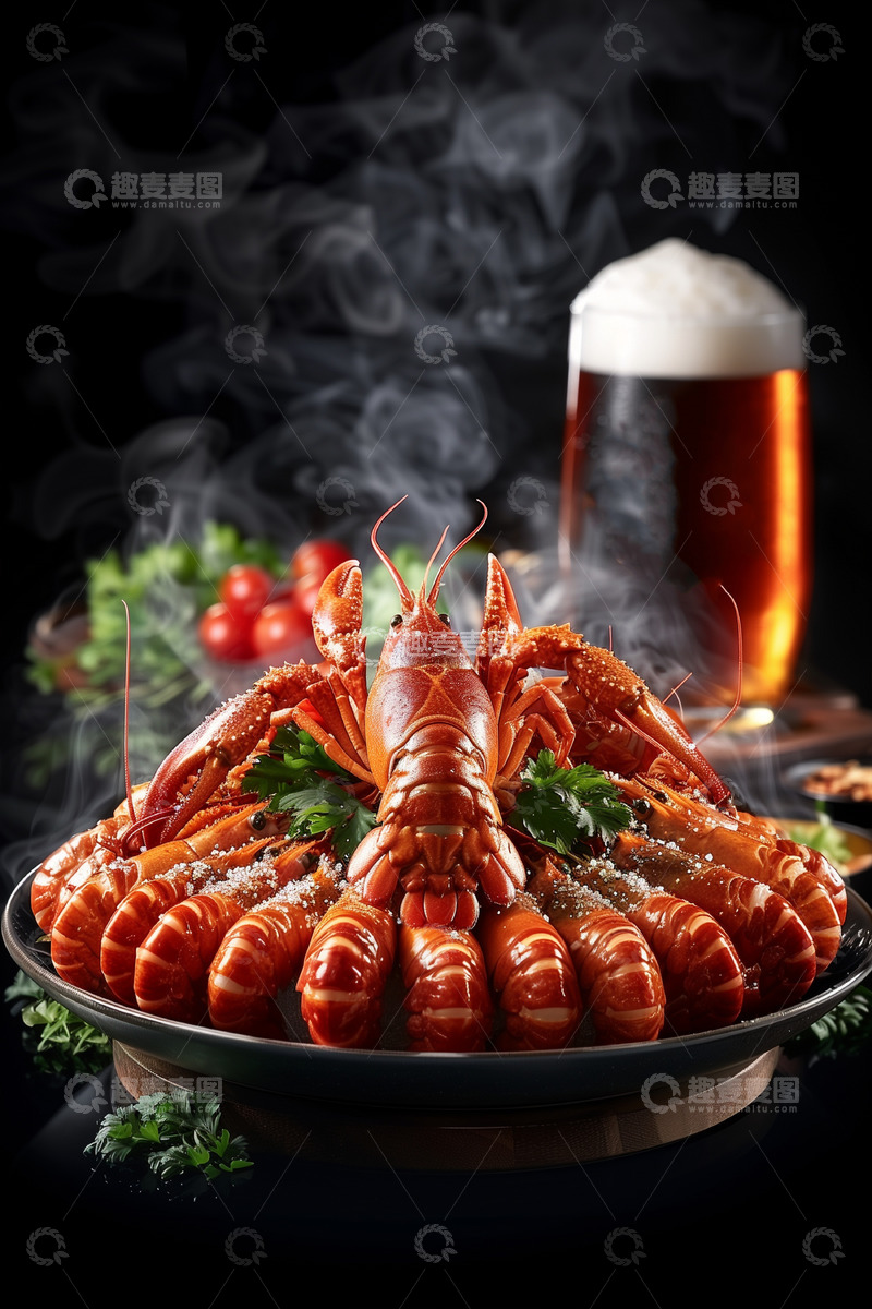 高清大图下载【趣麦麦图】麻辣小龙虾啤酒美食静物摄影图