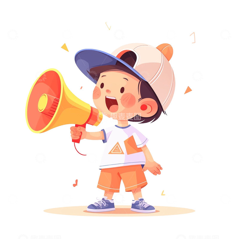 高清大图下载【趣麦麦图】卡通拿着喇叭戴帽子男孩