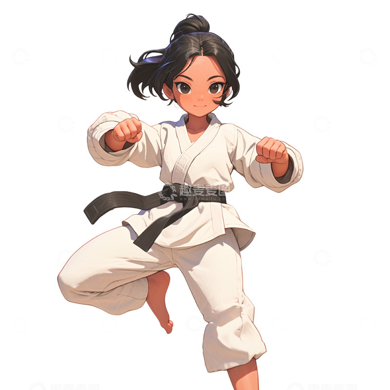 高清大图下载【趣麦麦图】白色衣服卡通拳击女孩