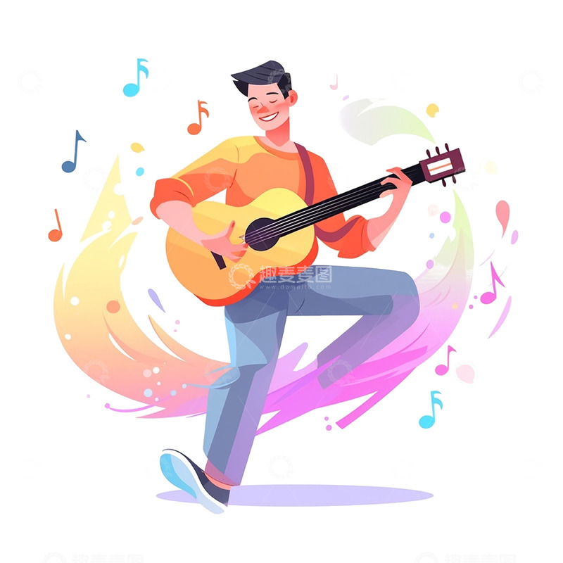 高清大图下载【趣麦麦图】卡通弹吉他男孩人物