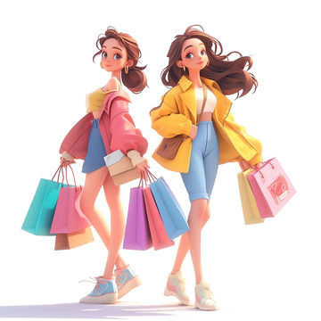 两个一起购物的好朋友