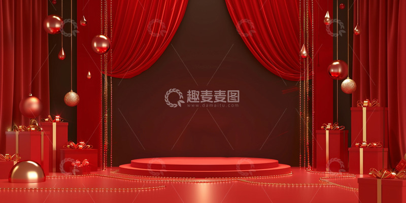 高清大图下载【趣麦麦图】618红色电商展示台