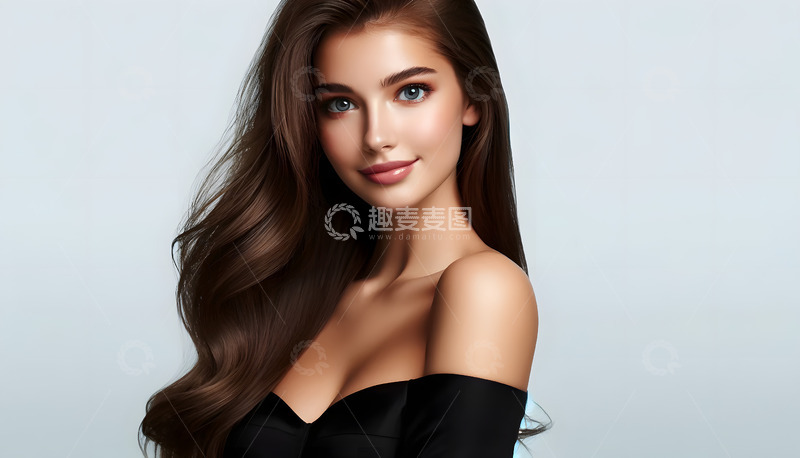 高清大图下载【趣麦麦图】美发宣传发型模特半侧身AI摄影图