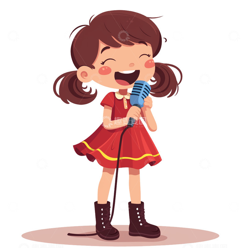 高清大图下载【趣麦麦图】穿红裙子唱歌的女孩