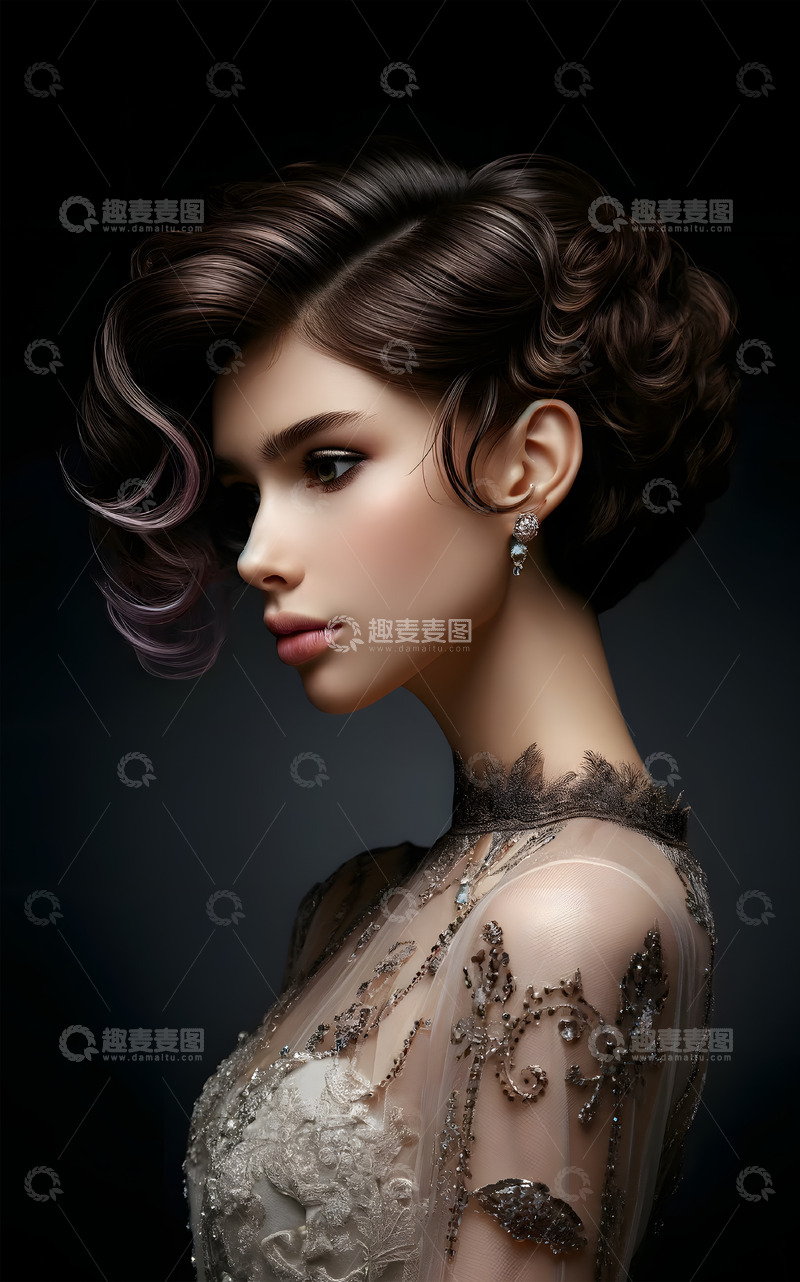 高清大图下载【趣麦麦图】-挑染发型模特AI摄影图