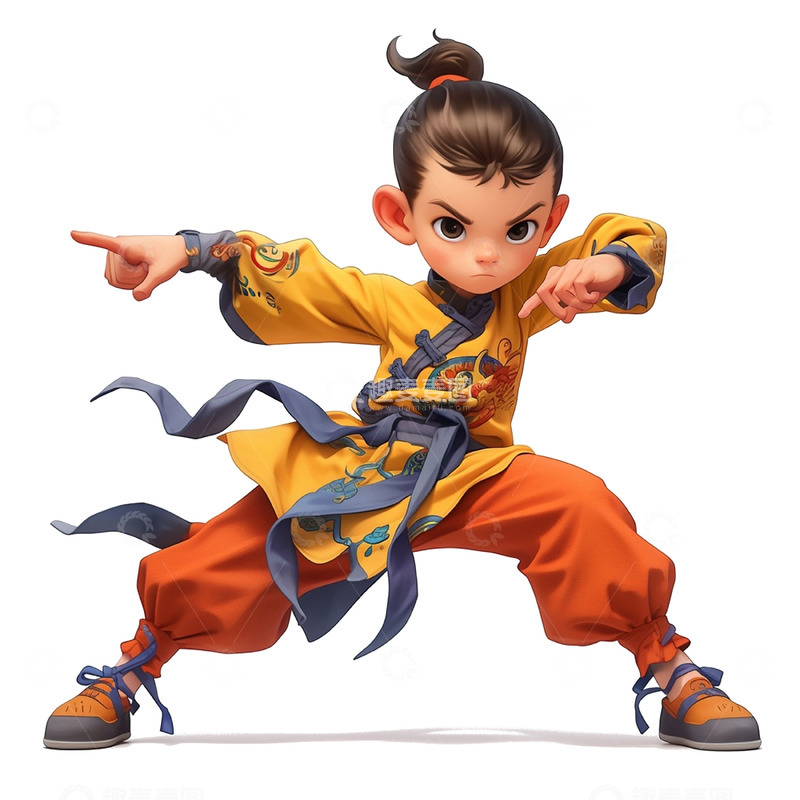 高清大图下载【趣麦麦图】卡通黄色练武术人物