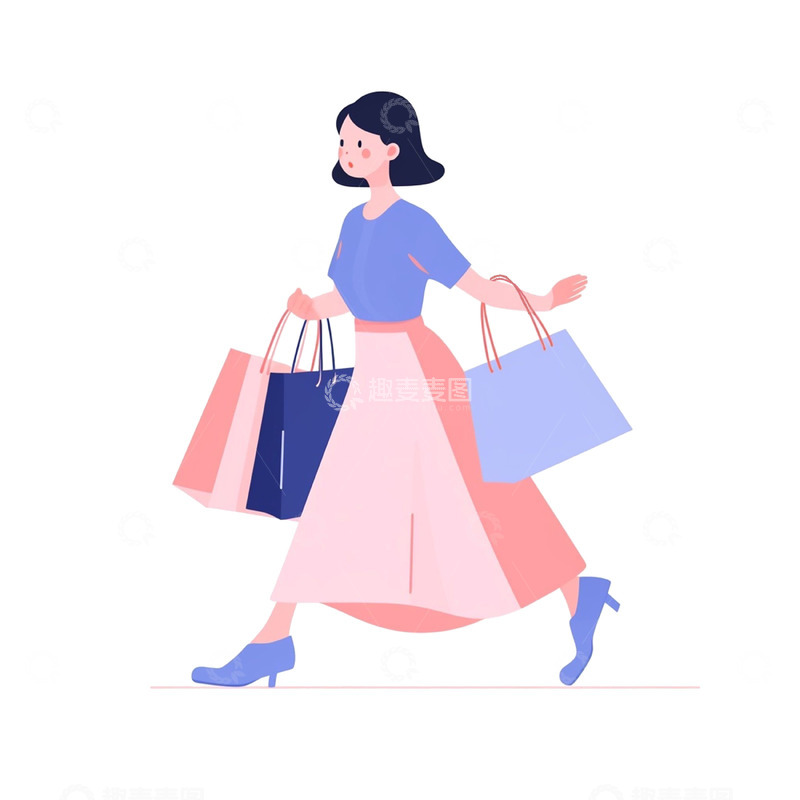 高清大图下载【趣麦麦图】卡通购物女孩