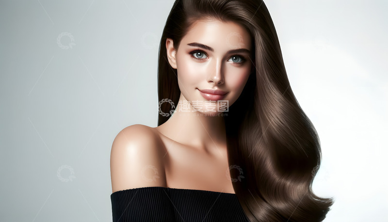 高清大图下载【趣麦麦图】柔顺发质正视图AI模特摄影图