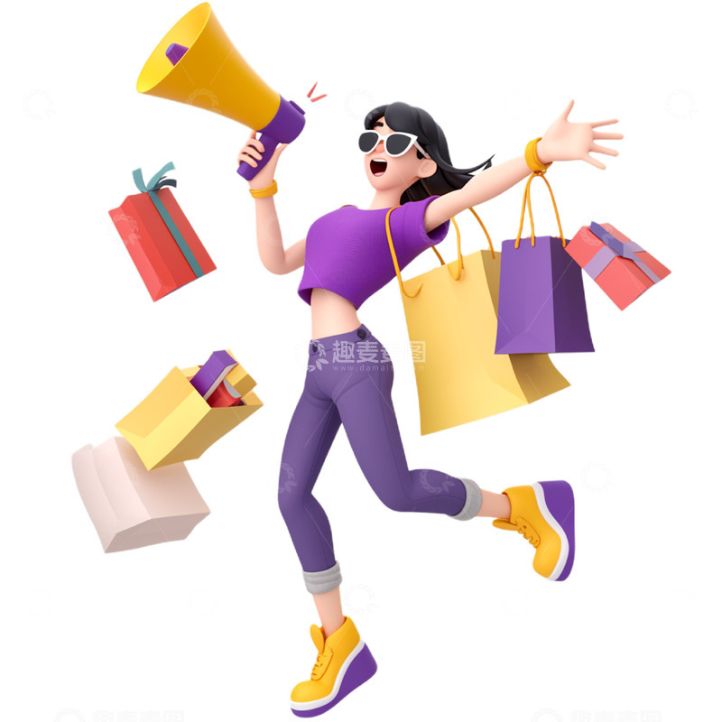 高清大图下载【趣麦麦图】卡通购物喇叭女孩