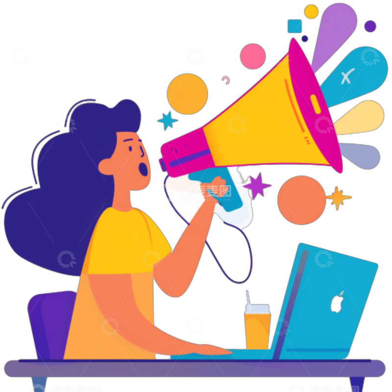 高清大图下载【趣麦麦图】卡通扁平喇叭人物