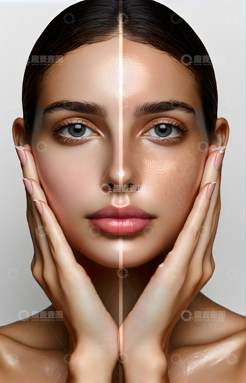 高清大图下载【趣麦麦图】皮肤对比效果半身模特美容摄影图