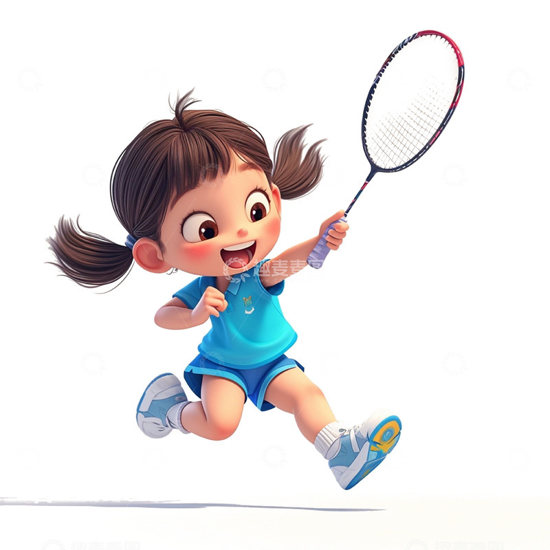 高清大图下载【趣麦麦图】卡通羽毛球女孩