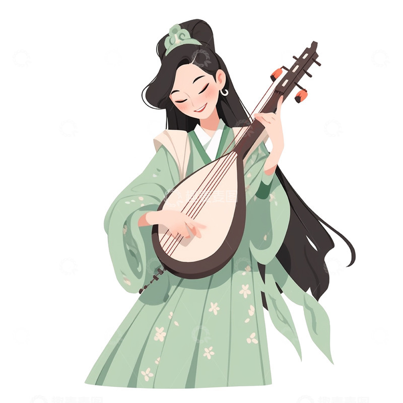 高清大图下载【趣麦麦图】卡通培训班琵琶才艺展示女孩