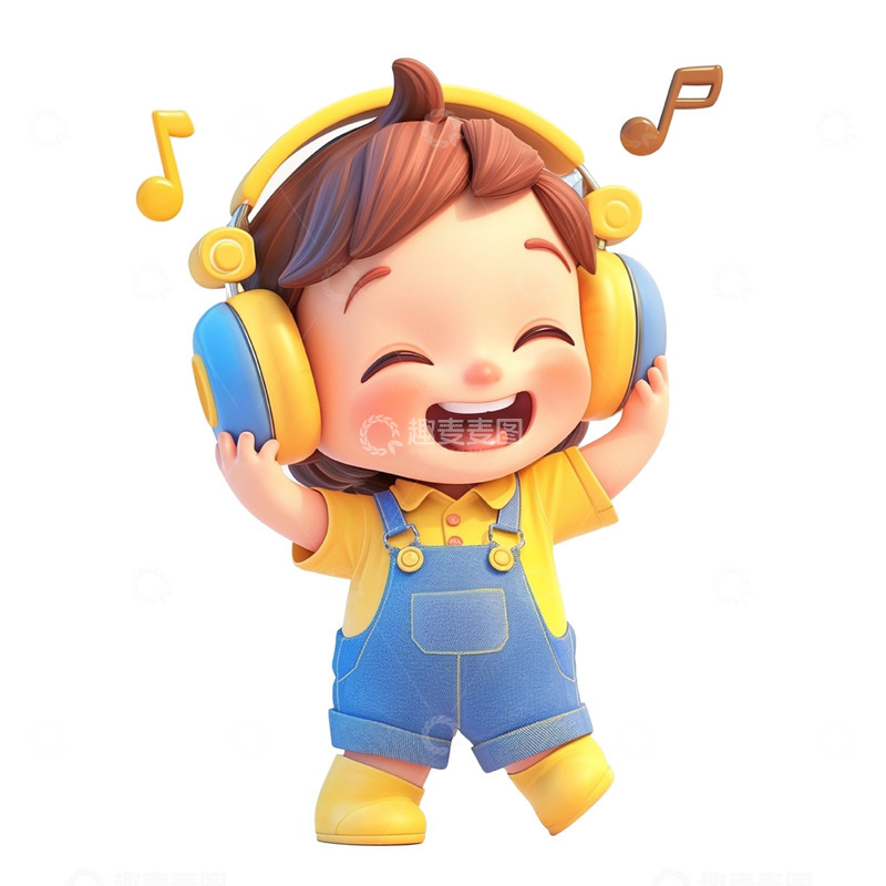 高清大图下载【趣麦麦图】带着耳机的卡通男孩