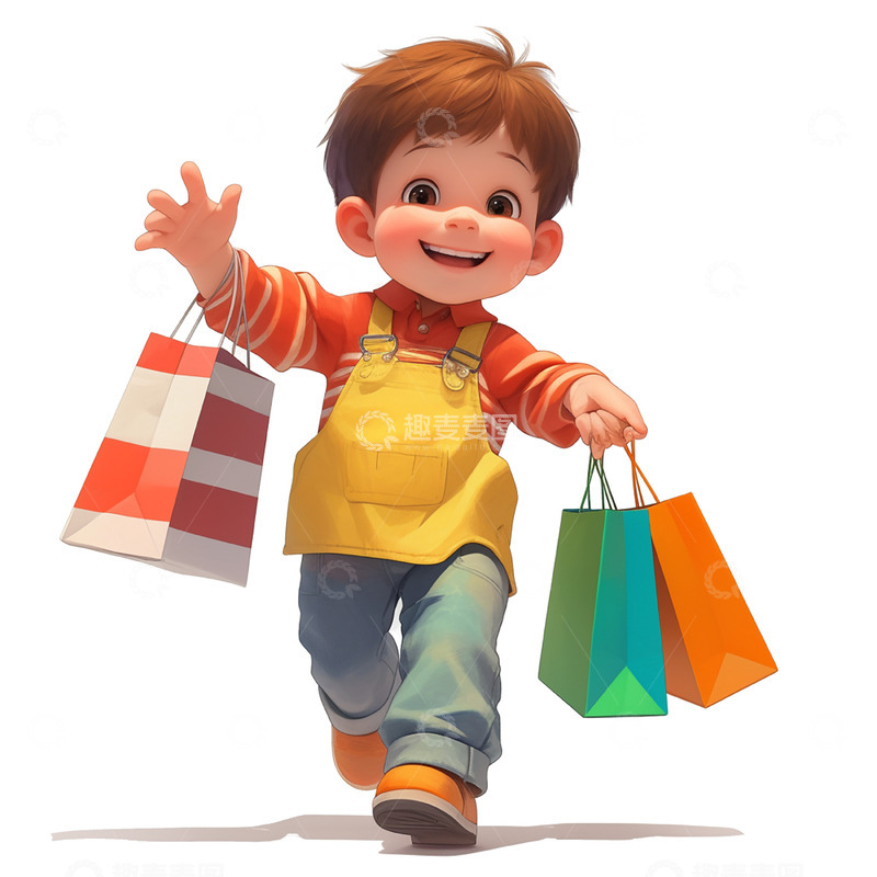 高清大图下载【趣麦麦图】提着购物袋的卡通男孩