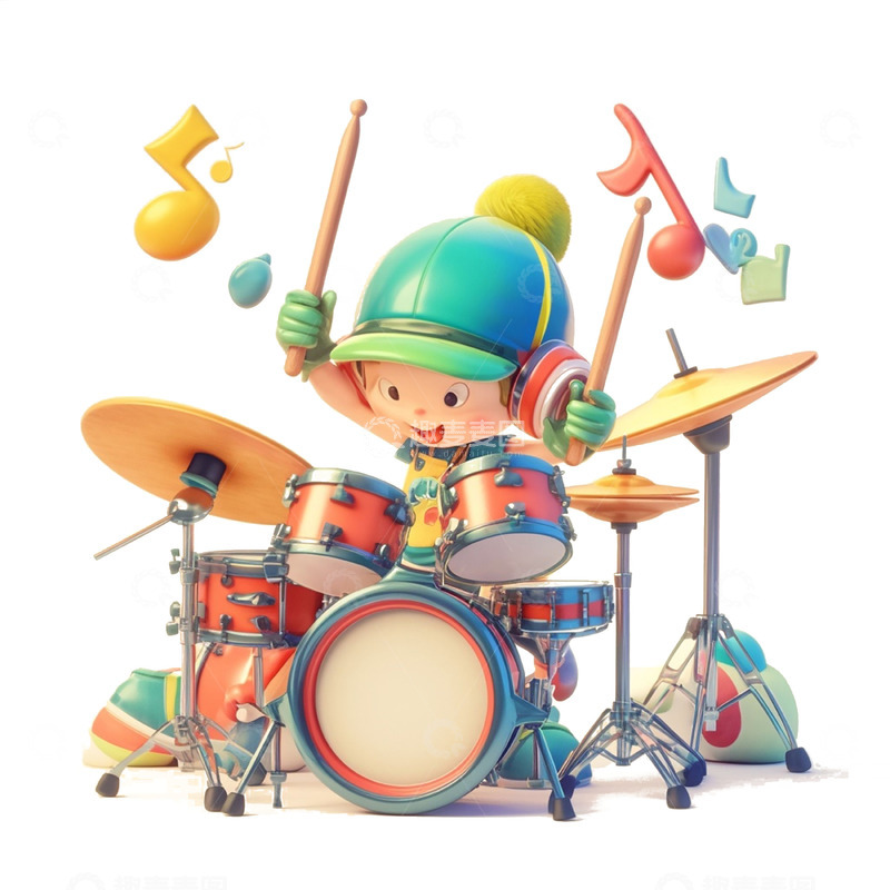 高清大图下载【趣麦麦图】卡通架子鼓表演人物