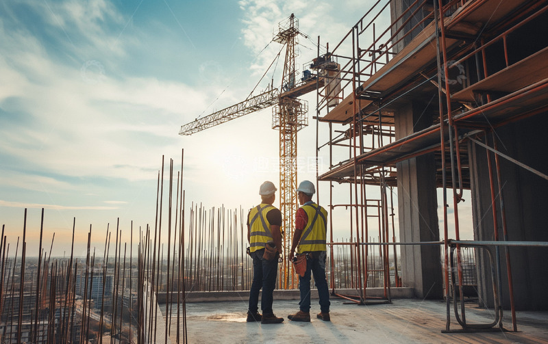 高清大图下载【趣麦麦图】建筑工地劳作工人傍晚背景