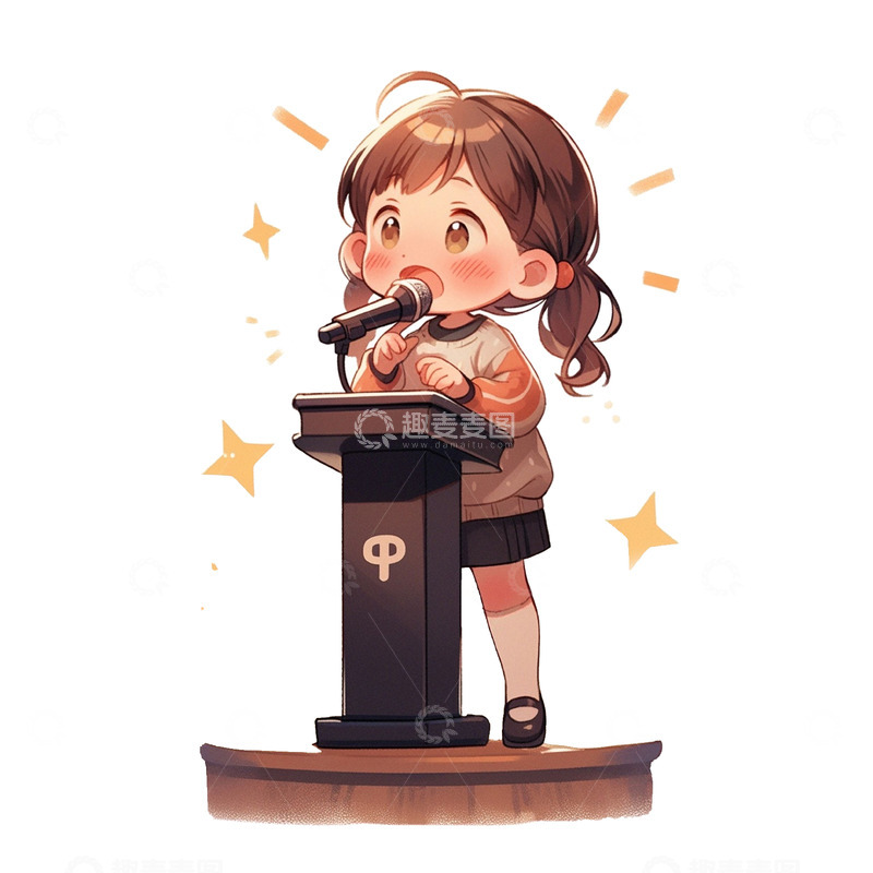 高清大图下载【趣麦麦图】卡通口才演讲女孩