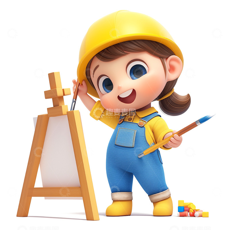 高清大图下载【趣麦麦图】卡通立体绘画女孩