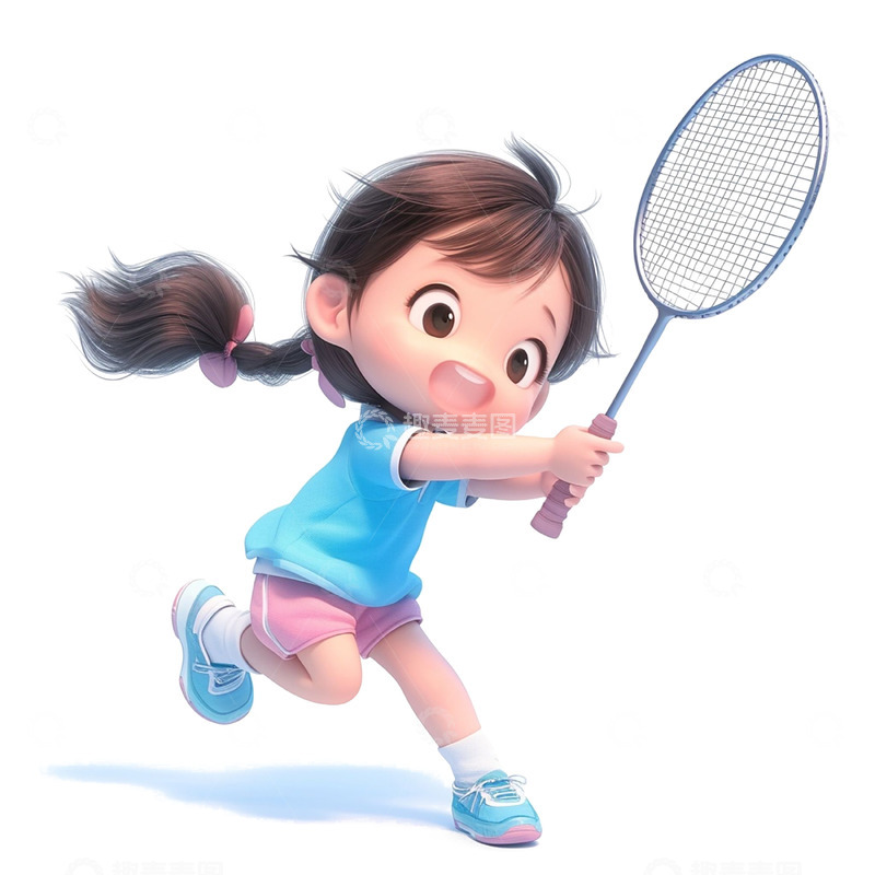 高清大图下载【趣麦麦图】卡通羽毛球运动女孩