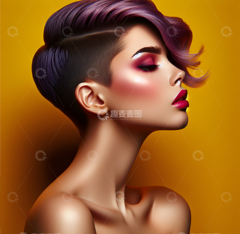 高清大图下载【趣麦麦图】紫色染发女式发型模特摄影图