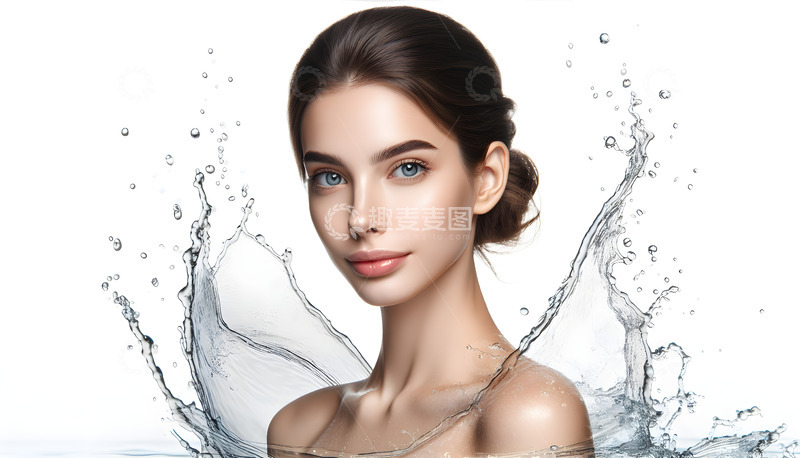 高清大图下载【趣麦麦图】水花飞溅女人美容护肤AI摄影图