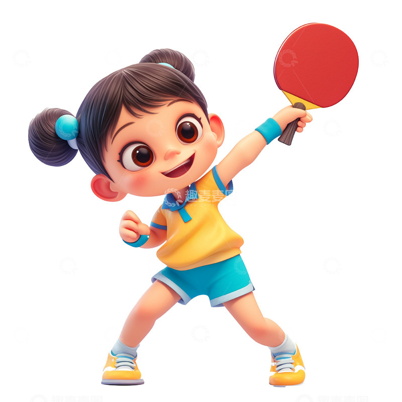 高清大图下载【趣麦麦图】卡通乒乓球女孩