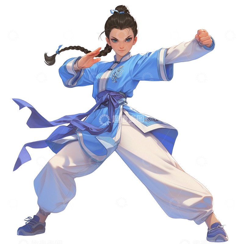 高清大图下载【趣麦麦图】卡通练武术蓝色女孩人物