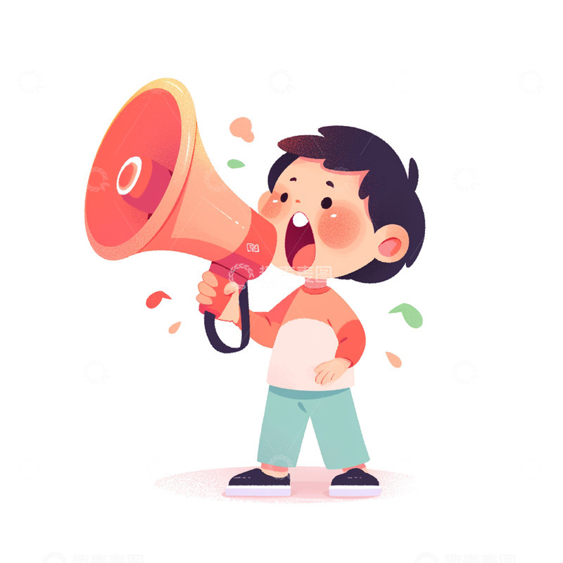 高清大图下载【趣麦麦图】拿着喇叭的卡通男孩