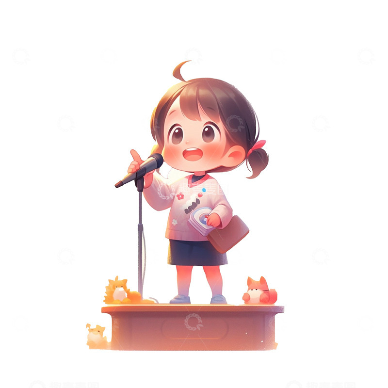 高清大图下载【趣麦麦图】卡通才艺表演女孩