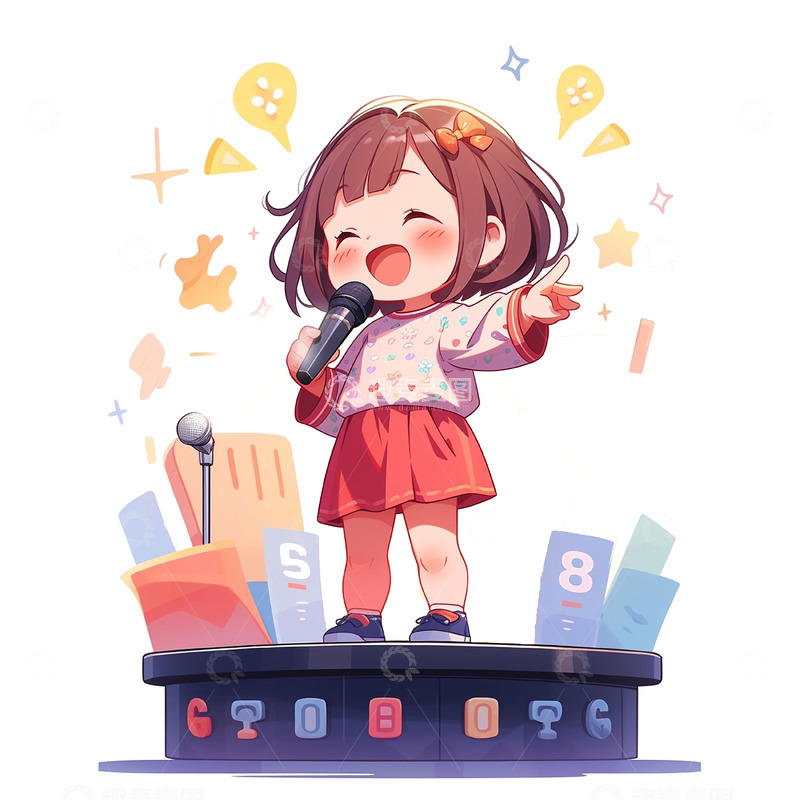 高清大图下载【趣麦麦图】卡通舞台唱歌女孩