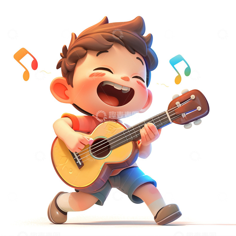 高清大图下载【趣麦麦图】卡通弹吉他唱歌男孩人物