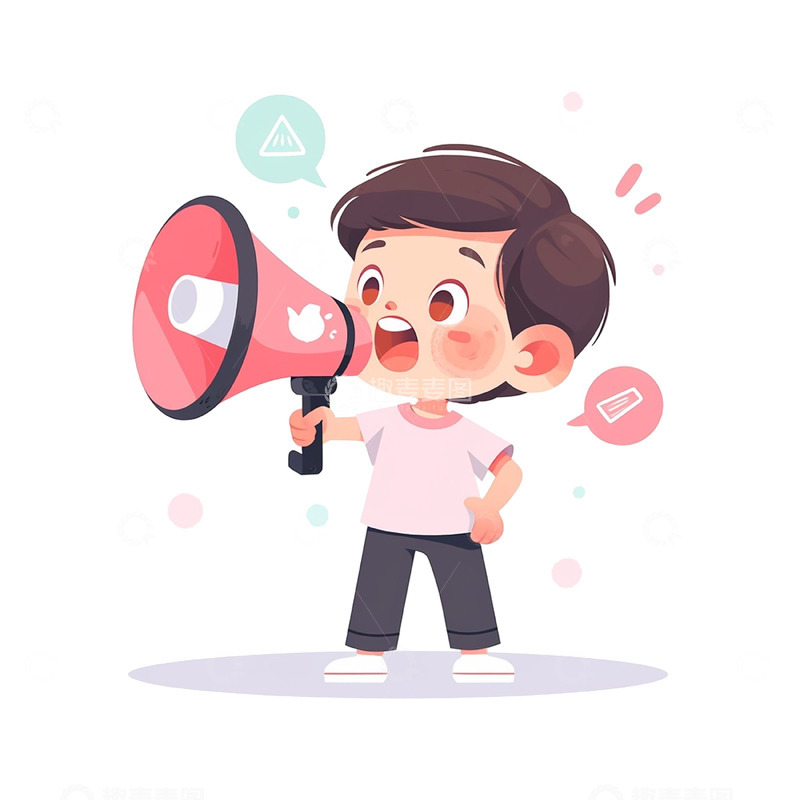 高清大图下载【趣麦麦图】卡通粉色喇叭人物男孩