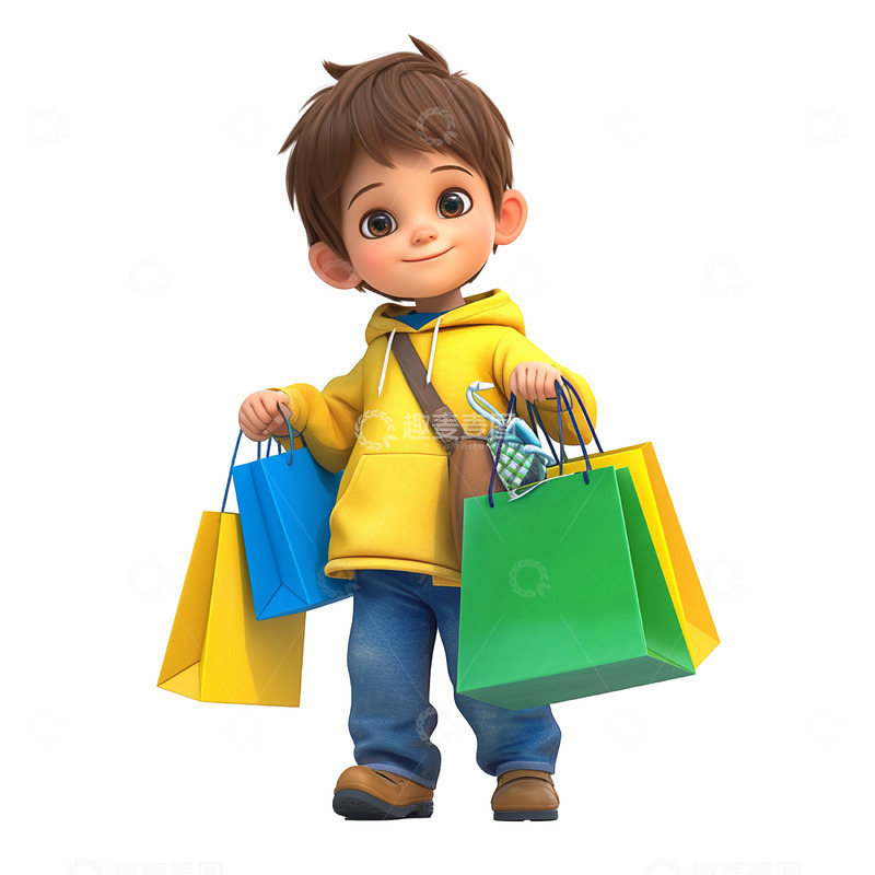 高清大图下载【趣麦麦图】提着购物袋的男孩