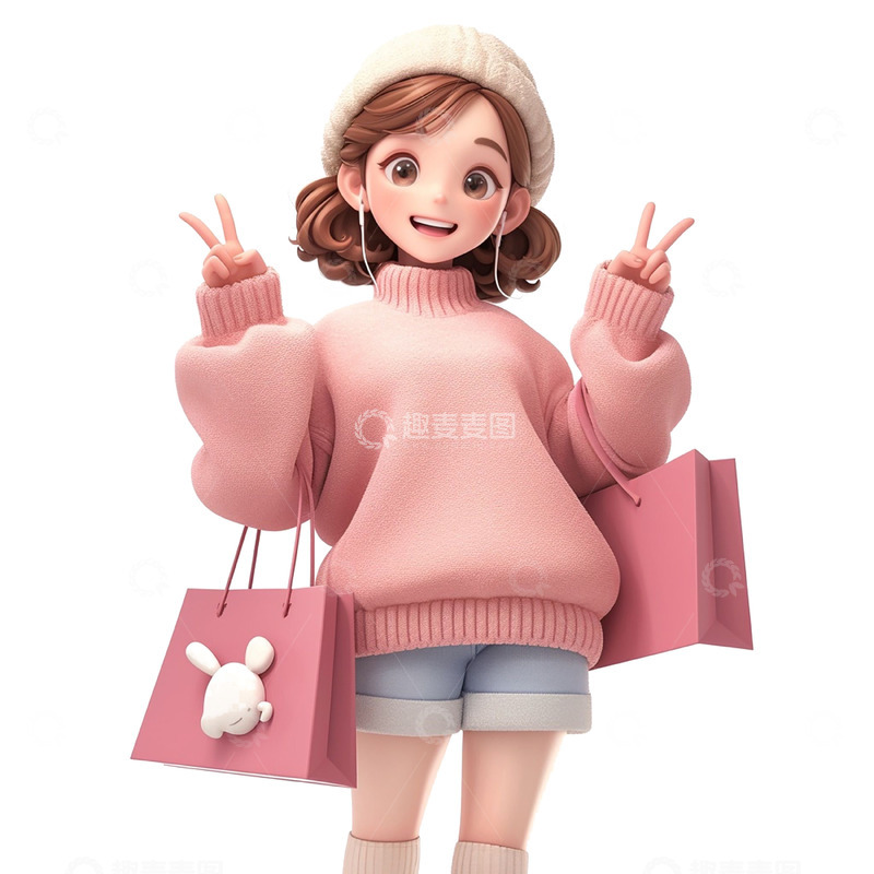 高清大图下载【趣麦麦图】卡通逛街购物女孩