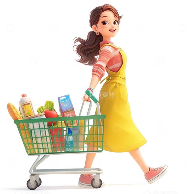 高清大图下载【趣麦麦图】卡通生活购物女孩