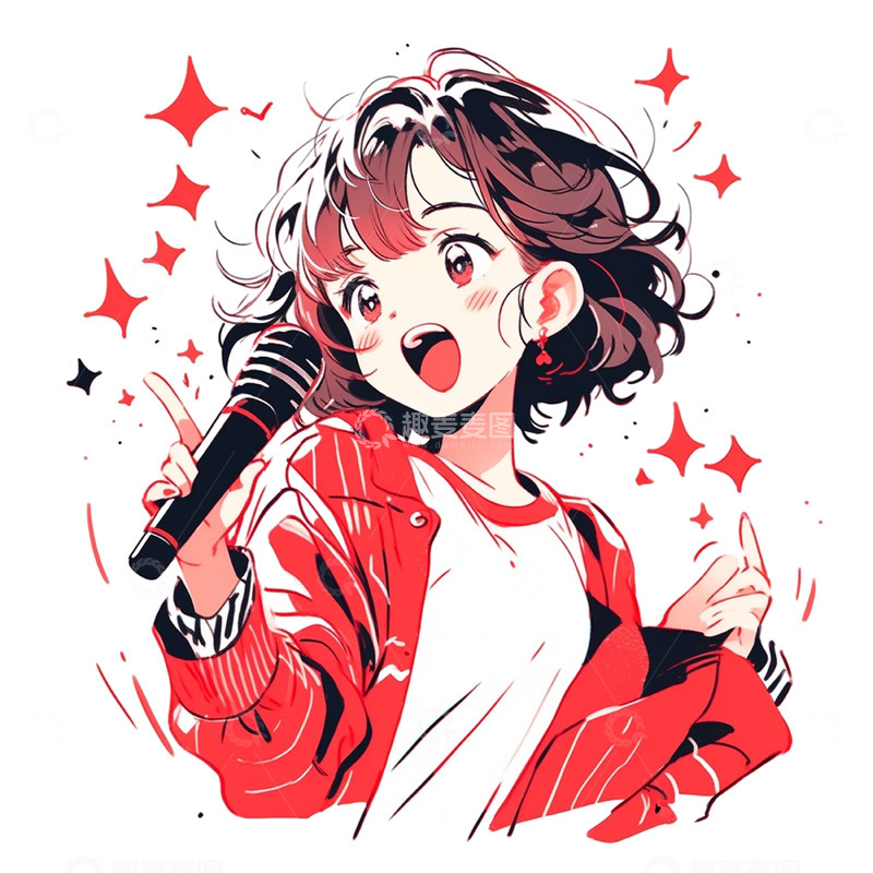高清大图下载【趣麦麦图】卡通唱歌短发女孩