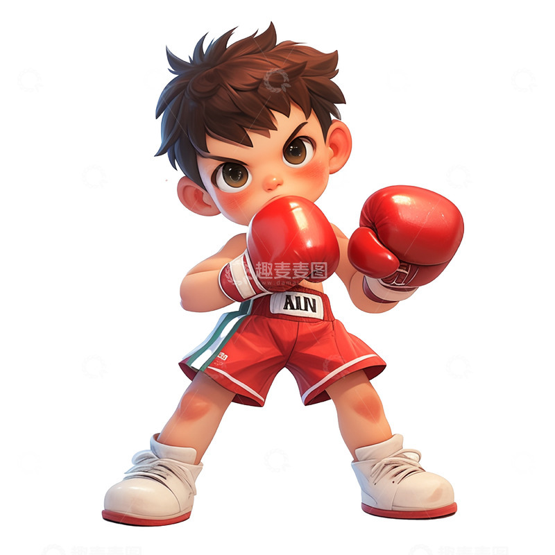 高清大图下载【趣麦麦图】卡通红色拳击男孩