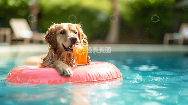 高清大图下载【趣麦麦图】一只游泳的狗狗